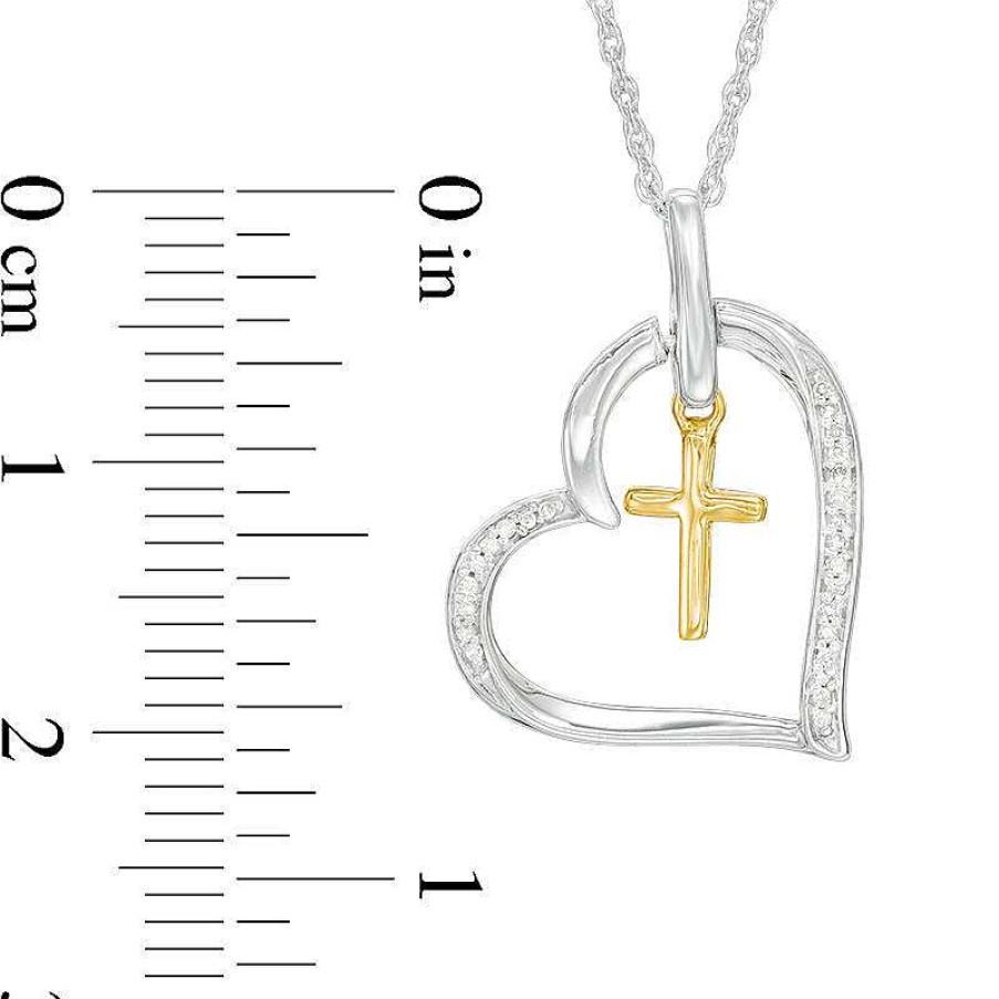 Zales 1/20 Ct. T.W. Diamond Cross Dangle Heart Pendant In Sterling Silver With 10K Gold Necklaces