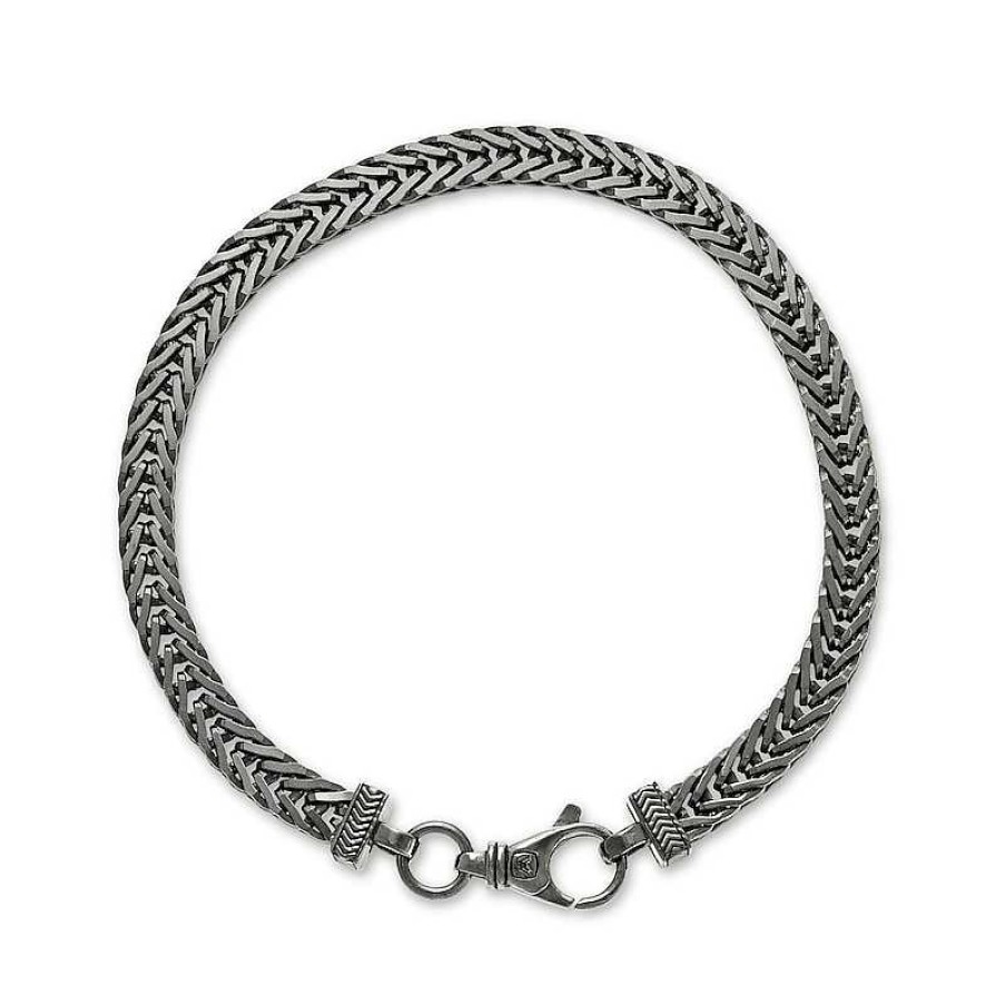 Zales Vera Wang Men 6.0Mm Foxtail Chain Bracelet In Solid Sterling Silver With Black Rhodium - 8.25" Bracelets