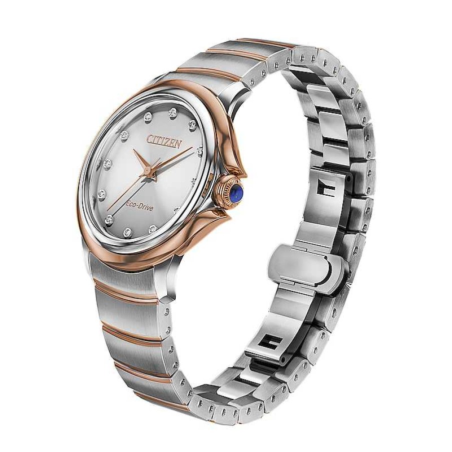 Citizen Ladies' Citizen Eco-Drive® Ceci Diamond Accent Two-Tone Watch With Silver-Tone Dial (Model: Em0956-54A) Watches