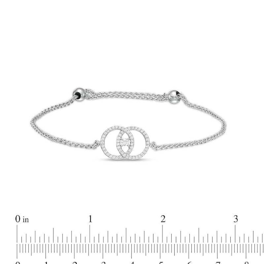 Zales You Me Us 1/3 Ct. T.W. Diamond Intertwined Double Circle Bolo Bracelet In 10K White Gold 9" Bracelets