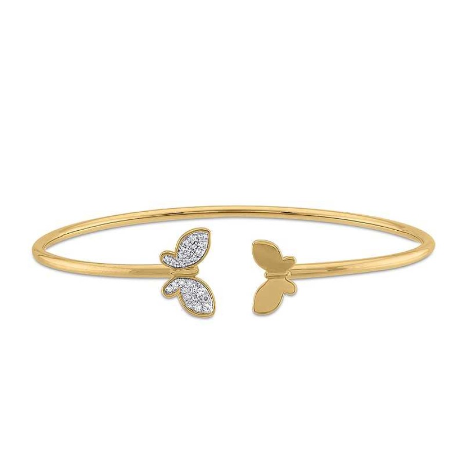 Zales 1/8 Ct. T.W. Diamond Butterflies Open Bangle In 10K Gold Bracelets