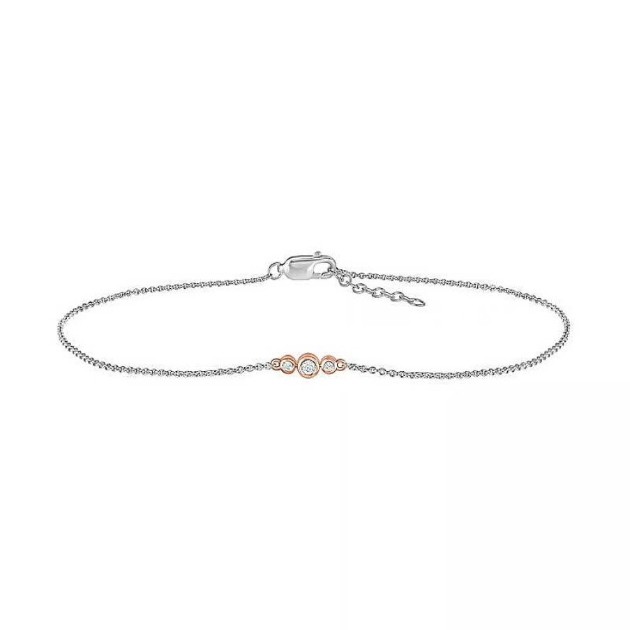 Zales 1/15 Ct. T.W. Diamond Circle Trio Anklet In Sterling Silver And 10K Rose Gold 10" Bracelets