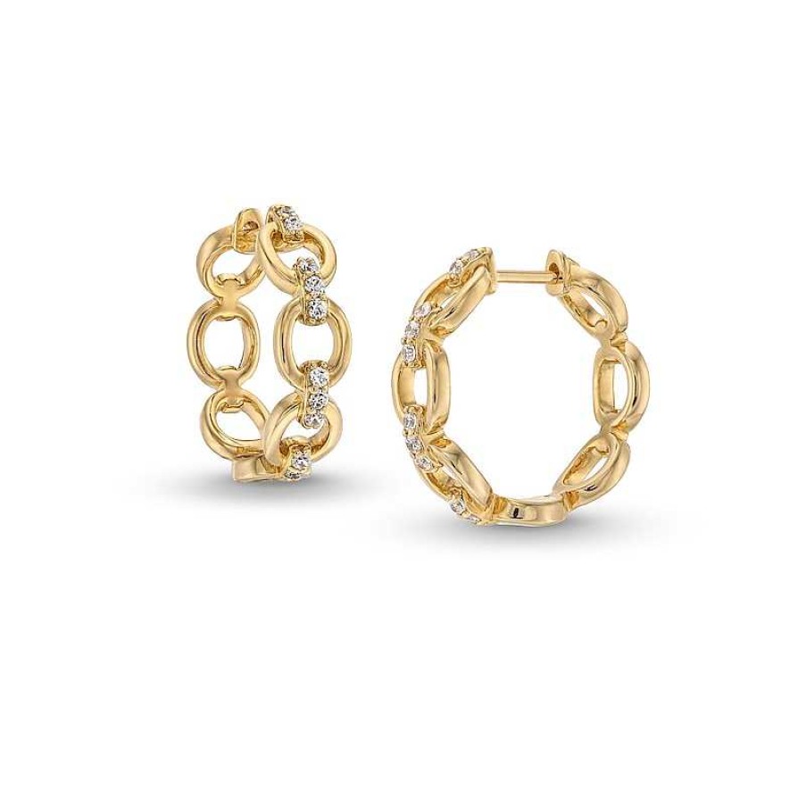 Zales 1/5 Ct. T.W. Diamond Open Circle Chain Link Hoop Earrings In 10K Gold Earrings