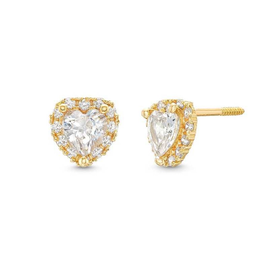 Zales Child'S Cubic Zirconia Frame Heart Stud Earrings In 14K Gold Earrings