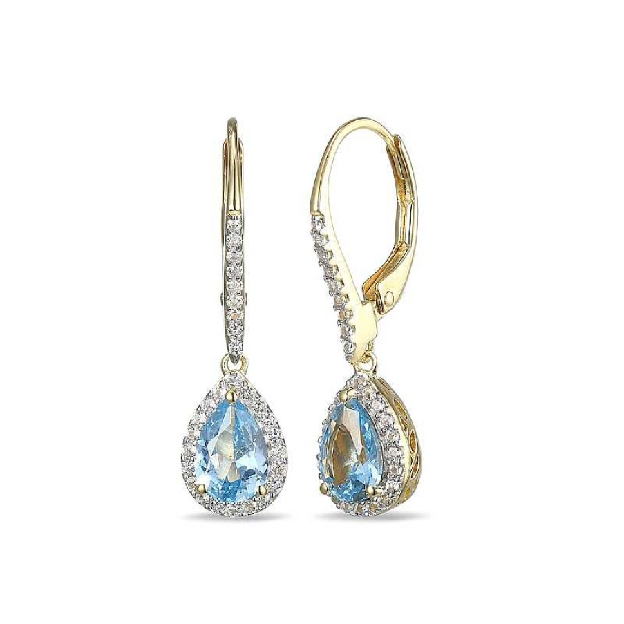 Zales Pear-Shaped Lab-Created Blue Spinel And White Sapphire Frame Drop Earrings In Sterling Silver With 18K Gold Plate Earrings