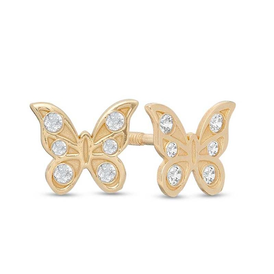 Zales Child'S Cubic Zirconia Butterfly Stud Earrings In 14K Gold Earrings