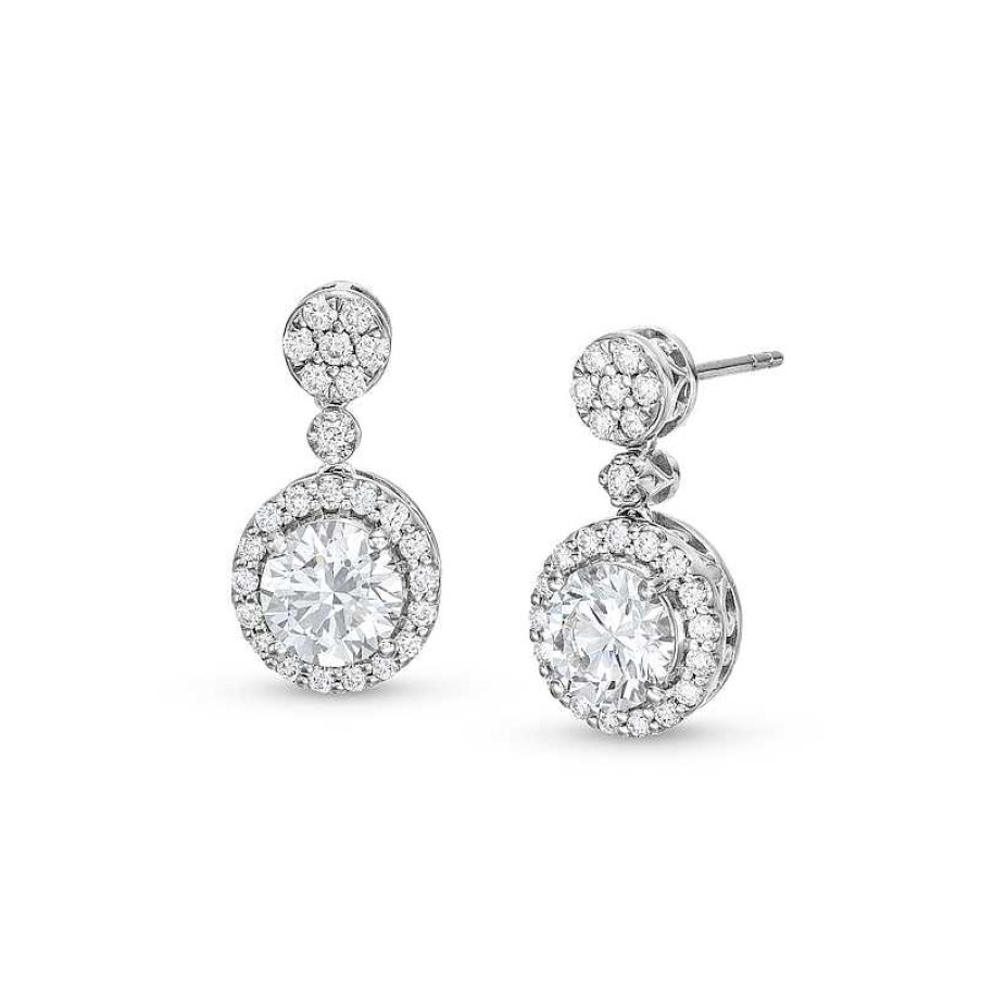 Zales 2-1/2 Ct. T.W. Lab-Created Diamond Halo Drop Earrings In 10K White Gold Earrings