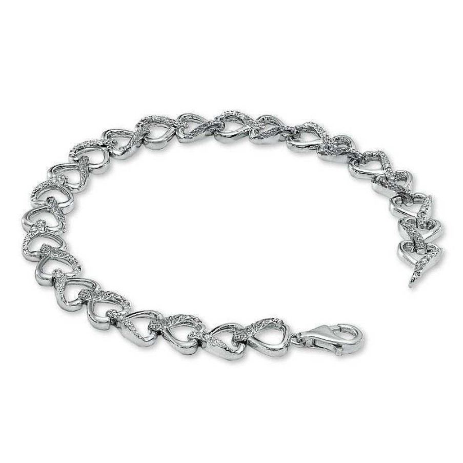 Zales 1/15 Ct. T.W. Diamond Heart Link Bracelet In Sterling Silver Bracelets