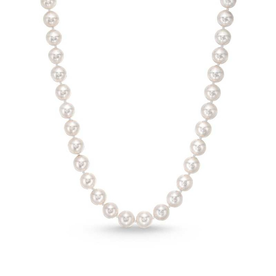 Zales 6.5-7.0Mm Cultured Akoya Pearl Strand Necklace With 14K White Gold Fish-Hook Clasp Necklaces