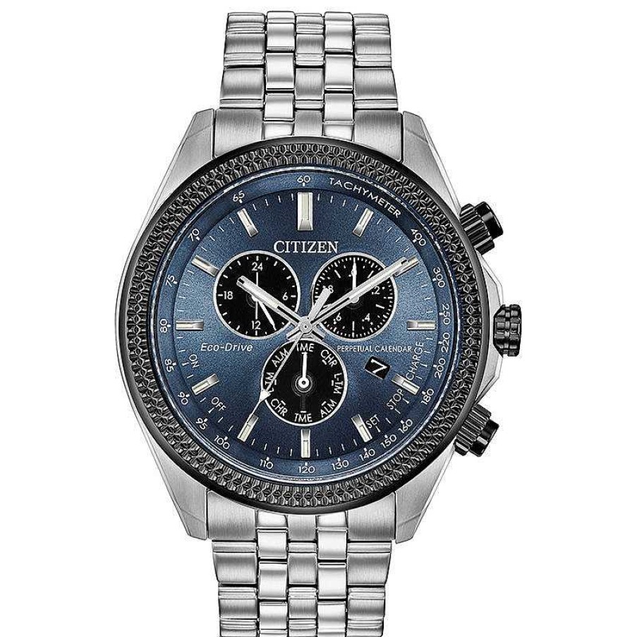 Citizen Men'S Citizen Eco-Drive® Brycen Two-Tone Chronograph Watch With Blue Dial (Model: Bl5568-54L) Watches