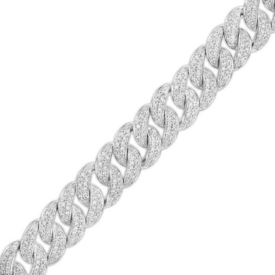 Zales Men'S 2 Ct. T.W. Diamond Cuban Curb Chain Bracelet In Sterling Silver - 8.5" Bracelets