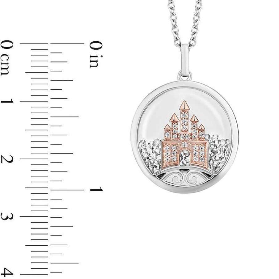 Zales Collector'S Edition Enchanted Disney 100Th Anniversary Diamond And White Topaz Castle Pendant In Sterling Silver Necklaces