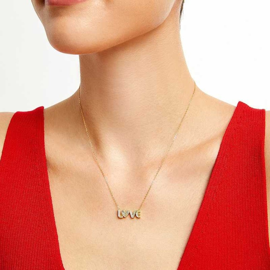 Zales Textured "Love" Necklace In 10K Gold Necklaces