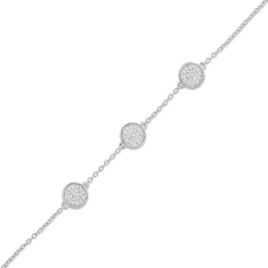 Zales 1/5 Ct. T.W. Composite Diamond Triple Circle Station Bracelet In 10K White Gold Bracelets