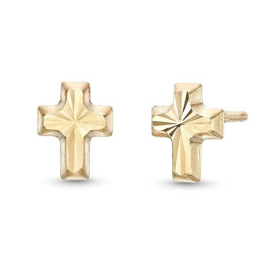 Zales Diamond-Cut Cross Stud Earrings In Hollow 14K Gold Earrings