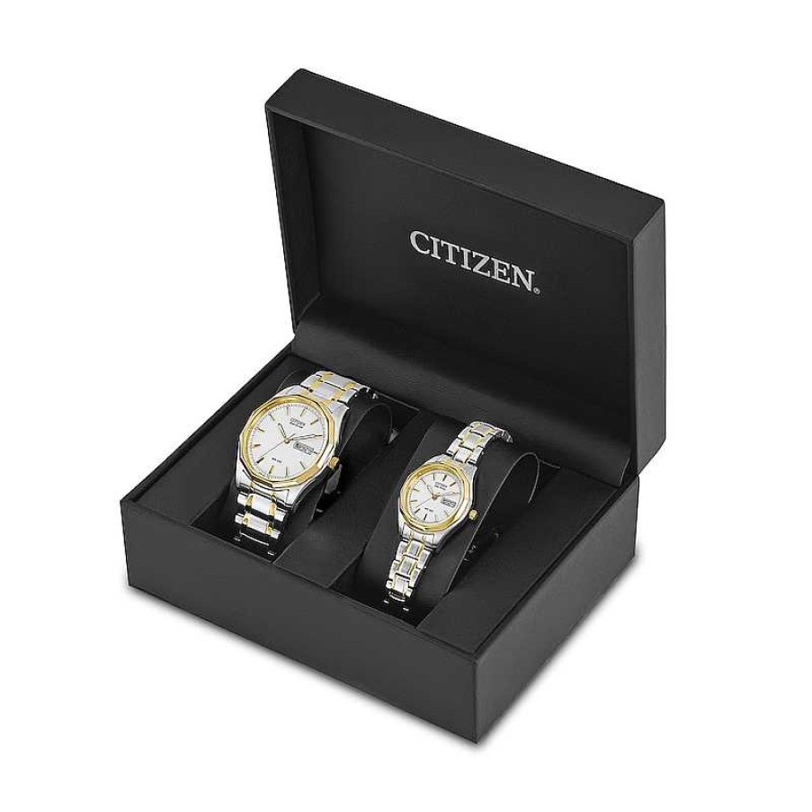 Citizen His And Hers Citizen Eco-Drive® Corso Two-Tone Watch With White Dial (Model: Pairs-Retail-5851-A) Watches