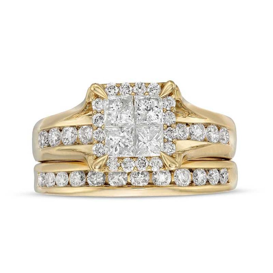 Zales 1-1/2 Ct. T.W. Princess-Cut Quad Diamond Frame Bridal Set In 14K Gold Rings