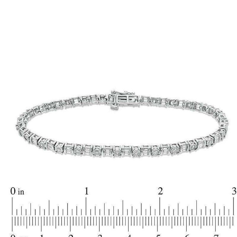 Zales 1 Ct. T.W. Baguette And Round Diamond Tennis Bracelet In 10K White Gold Bracelets