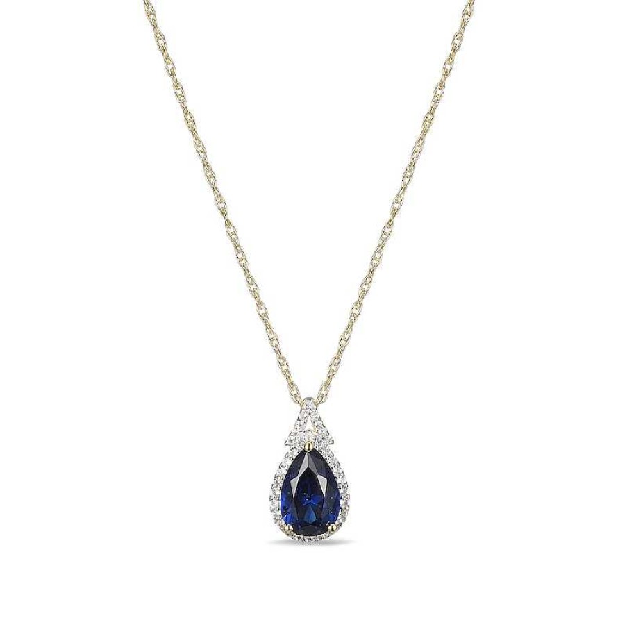 Zales Pear-Shaped Lab-Created Blue And White Sapphire Frame Pendant In Sterling Silver With 18K Gold Plate Necklaces