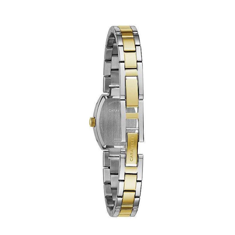 CARAVELLE Ladies' Caravelle By Bulova Crystal Accent Two-Tone Watch With Tonneau Mother-Of-Pearl Dial (Model: 45L168) Watches