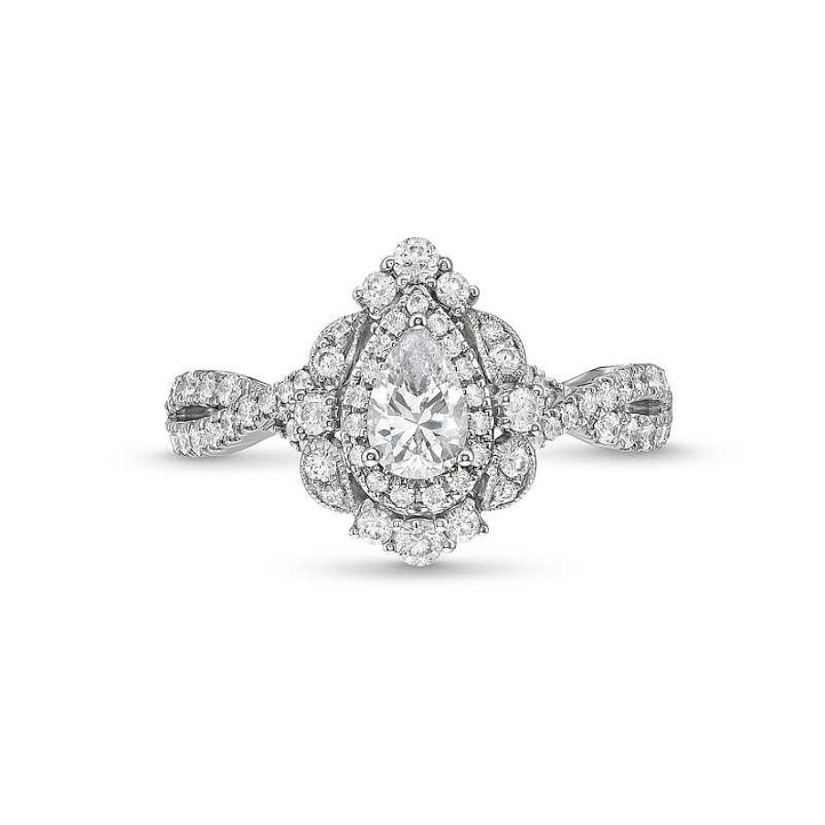 Zales 1 Ct. T.W. Pear-Shaped Diamond Frame Ornate Vintage-Style Engagement Ring In 14K White Gold (I/I2) Rings