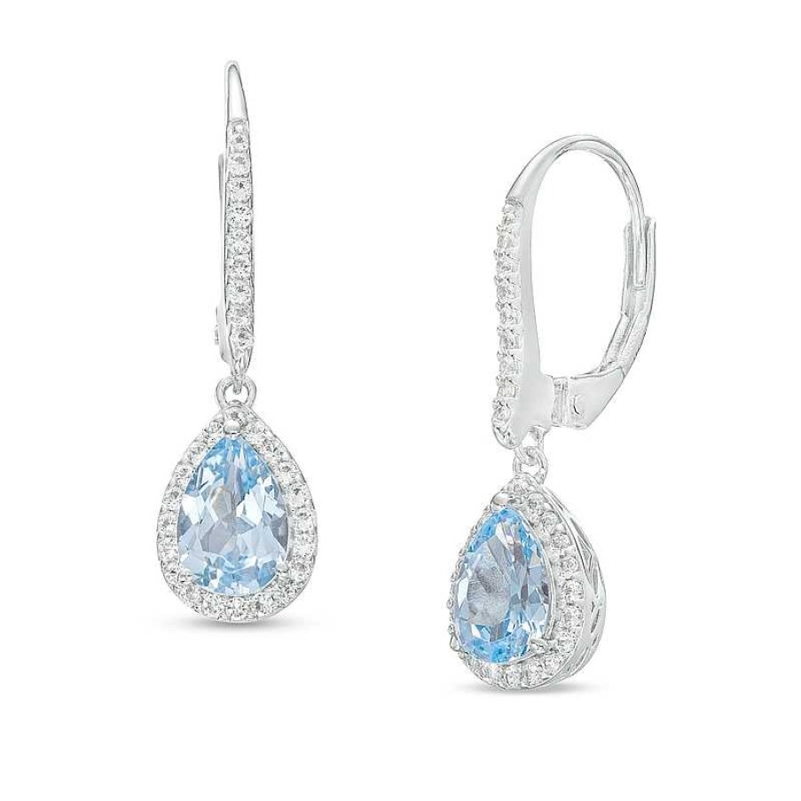 Zales Pear-Shaped Blue Lab-Created Spinel And White Lab-Created Sapphire Frame Drop Earrings In Sterling Silver Earrings