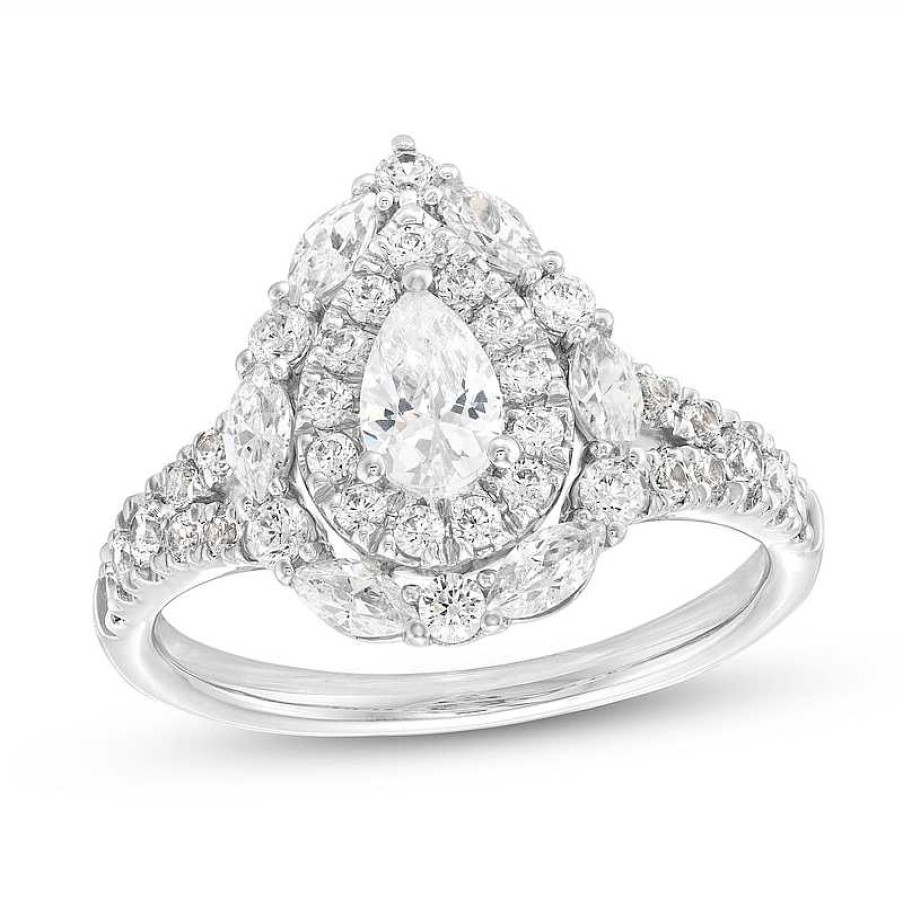 Zales 1-1/2 Ct. T.W. Pear-Shaped Diamond Double Frame Split Shank Engagement Ring In 14K White Gold Rings