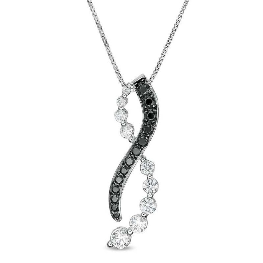 Zales 1 Ct. T.W. Enhanced Black And White Journey Diamond Twist Pendant In 10K White Gold Necklaces