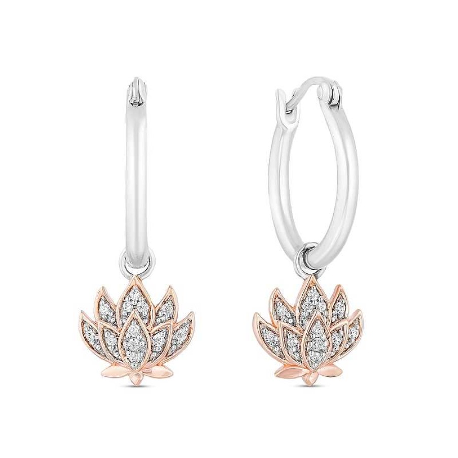 Zales Enchanted Disney Jasmine 1/10 Ct. T.W. Diamond Flower Drop Earrings In Sterling Silver And 10K Rose Gold Earrings