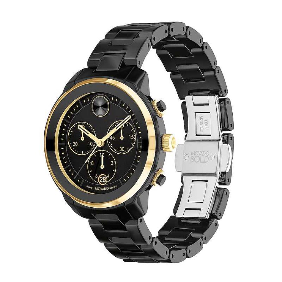 Movado Ladies' Movado Bold® Verso Gold-Tone Ip And Black Ceramic Chronograph Watch With Black Dial (Model: 3600932) Watches