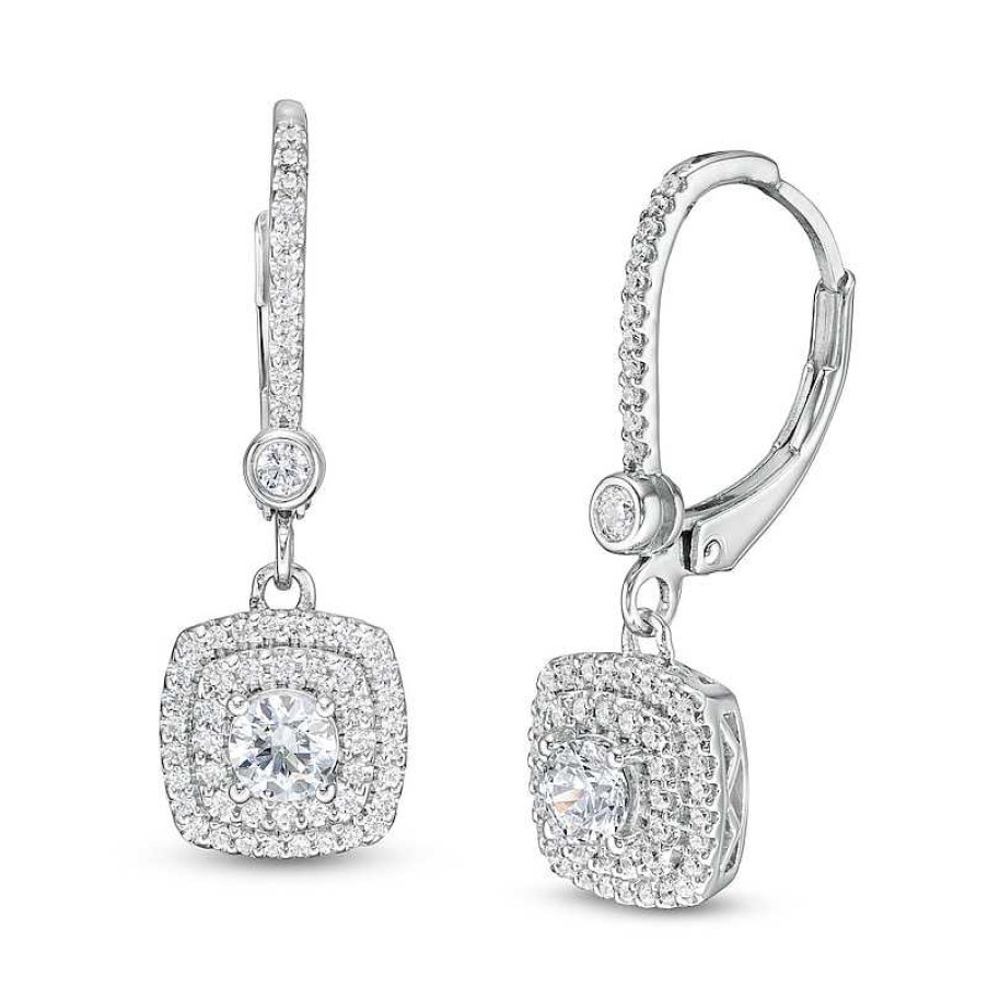 Zales 3/4 Ct. T.W. Diamond Double Cushion-Shaped Frame Drop Earrings In 10K White Gold Earrings