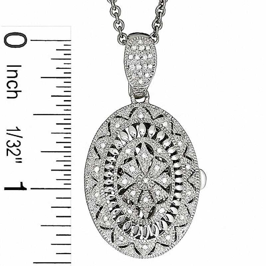 Zales Diamond Accent Oval Vintage Locket In Sterling Silver Necklaces