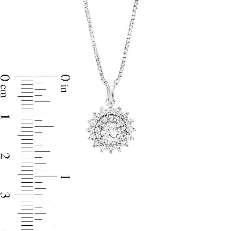 Zales 1 Ct. T.W. Certified Lab-Created Diamond Double Sunburst Frame Pendant In 14K White Gold (F/Si2) Necklaces