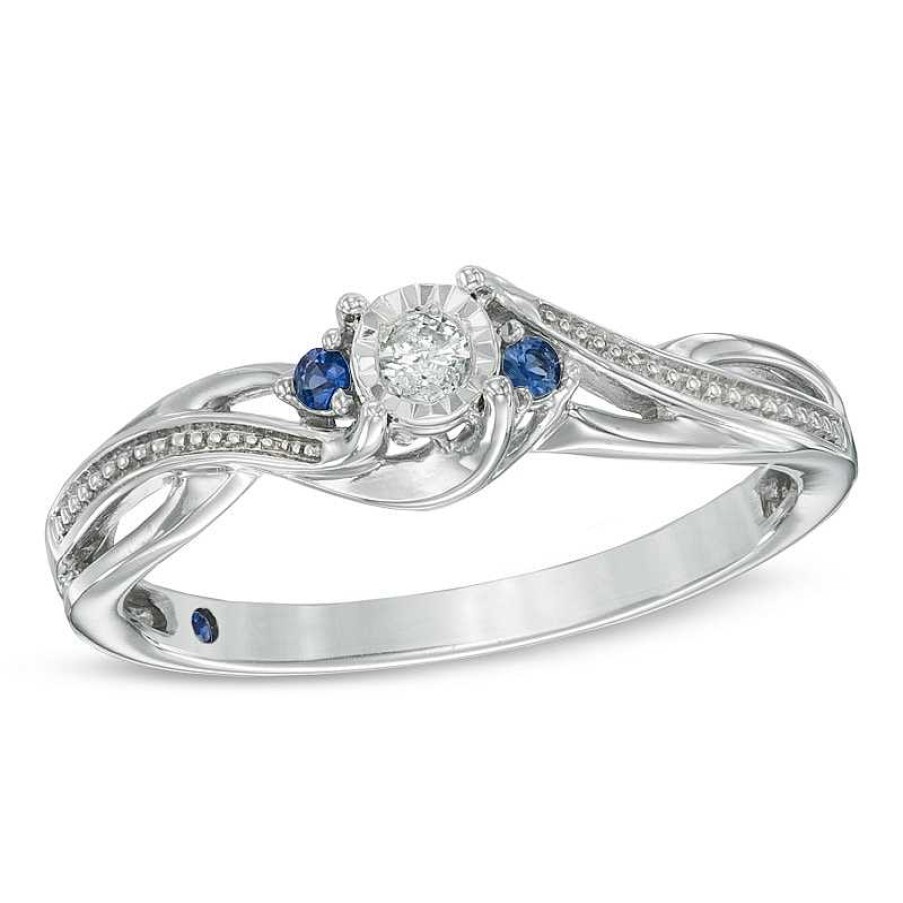 Zales Cherished Promise Collection Diamond Accent And Blue Sapphire Twist Ring In Sterling Silver Rings