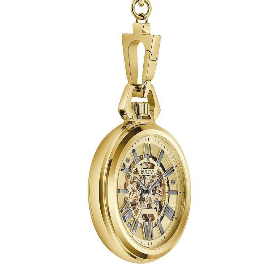 Bulova Men'S Bulova Sutton Gold-Tone Pocket Watch With Skeleton Dial (Model: 97A178) Watches