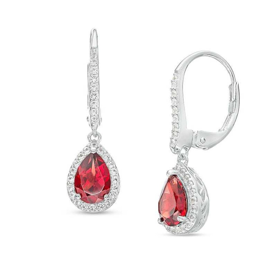 Zales Pear-Shaped Garnet And White Lab-Created Sapphire Frame Drop Earrings In Sterling Silver Earrings