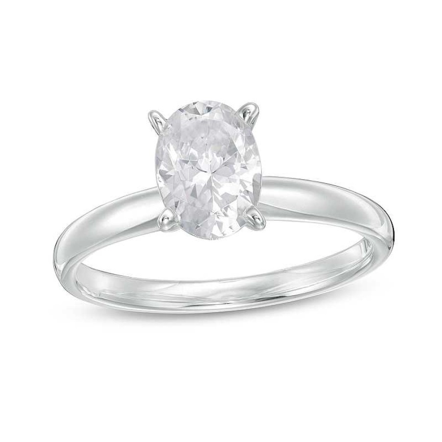 Zales 1 Ct. T.W. Certified Oval Diamond Solitaire Engagement Ring In 14K White Gold (I/I2) Rings