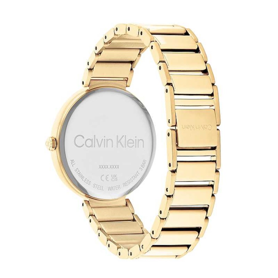 Calvin Klein Ladies' Calvin Klein Crystal Accent Gold-Tone Ip Watch With Black Dial (Model: 25200136) Watches