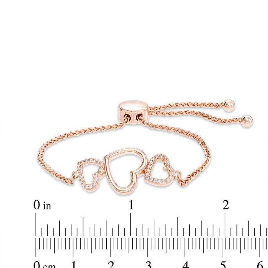 Zales Lab-Created White Sapphire Triple Heart Bolo Bracelet In Sterling Silver With 18K Rose Gold Plate - 9.0" Bracelets