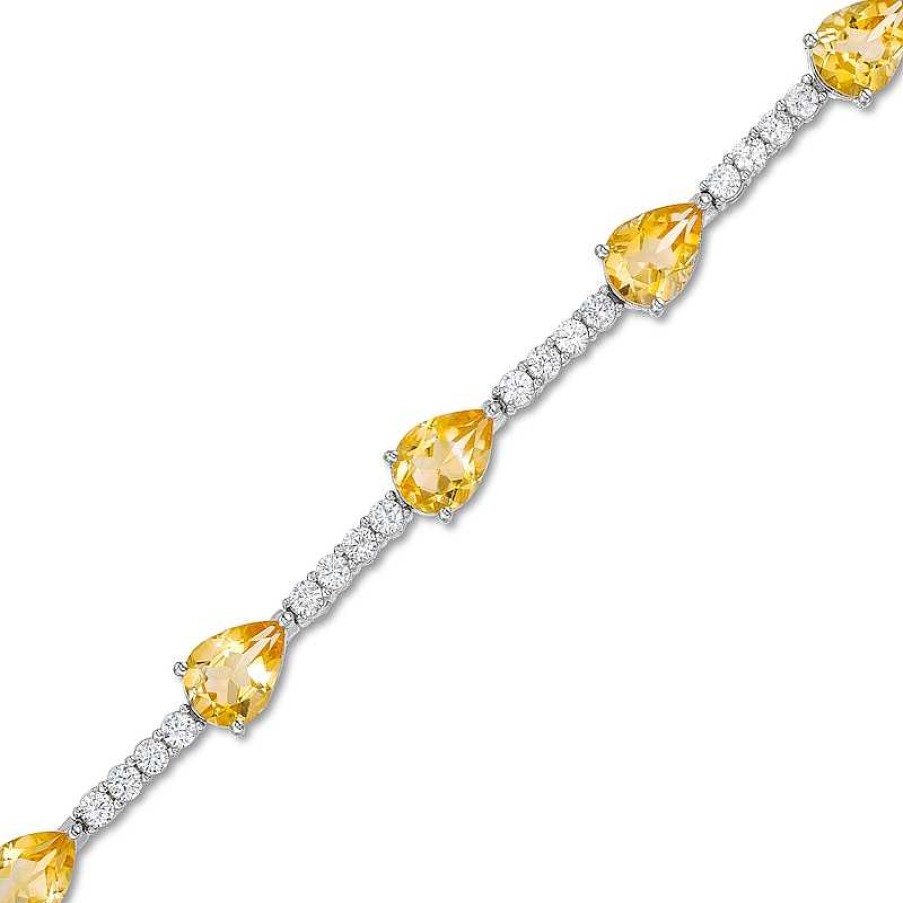 Zales Pear-Shaped Citrine And White Lab-Created Sapphire Station Line Bracelet In Sterling Silver - 7.25" Bracelets