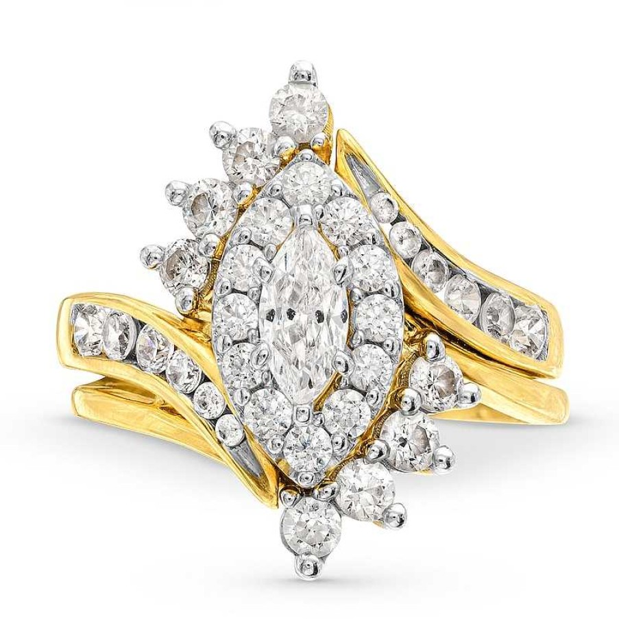 Zales 1-1/2 Ct. T.W. Marquise Diamond Shadow Frame Bypass Shank Bridal Set In 14K Gold Rings