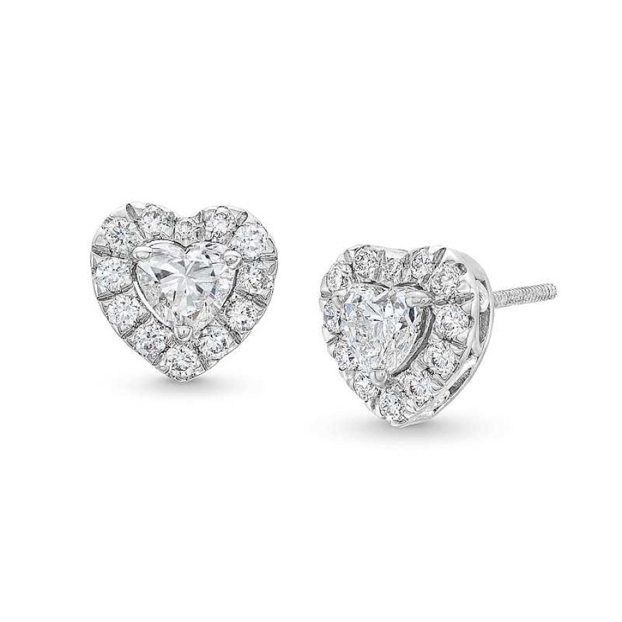 Zales 1 Ct. T.W. Certified Heart-Shaped Lab-Created Diamond Solitaire Stud Earrings In 14K White Gold (F/Si2) Earrings