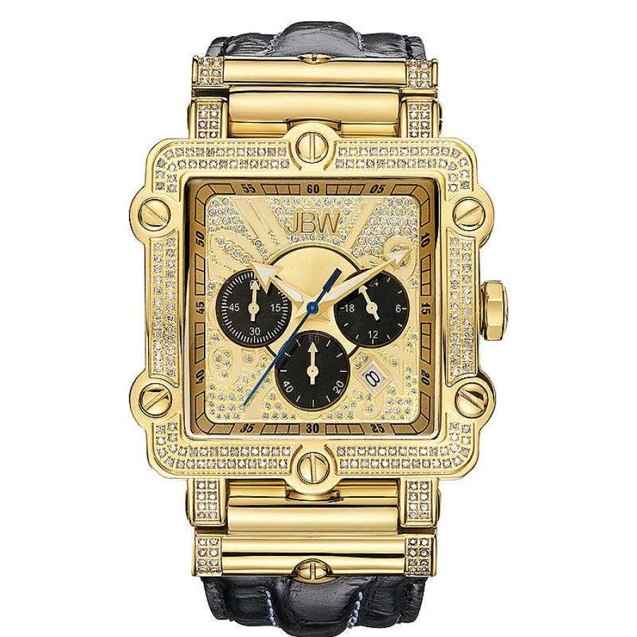 JBW Men'S Jbw Phantom Chronograph 2-3/8 Ct. T.W. Diamond And Crystal 18K Gold Plate Strap Watch (Model: Jb-6215-238-G) Watches