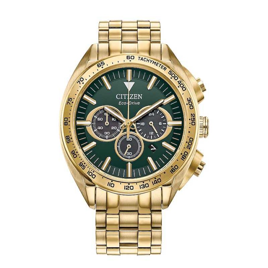 Citizen Men'S Citizen Eco-Drive® Carson Sport Luxury Gold-Tone Chronograph Watch With Green Dial (Model: Ca4542-59X) Watches