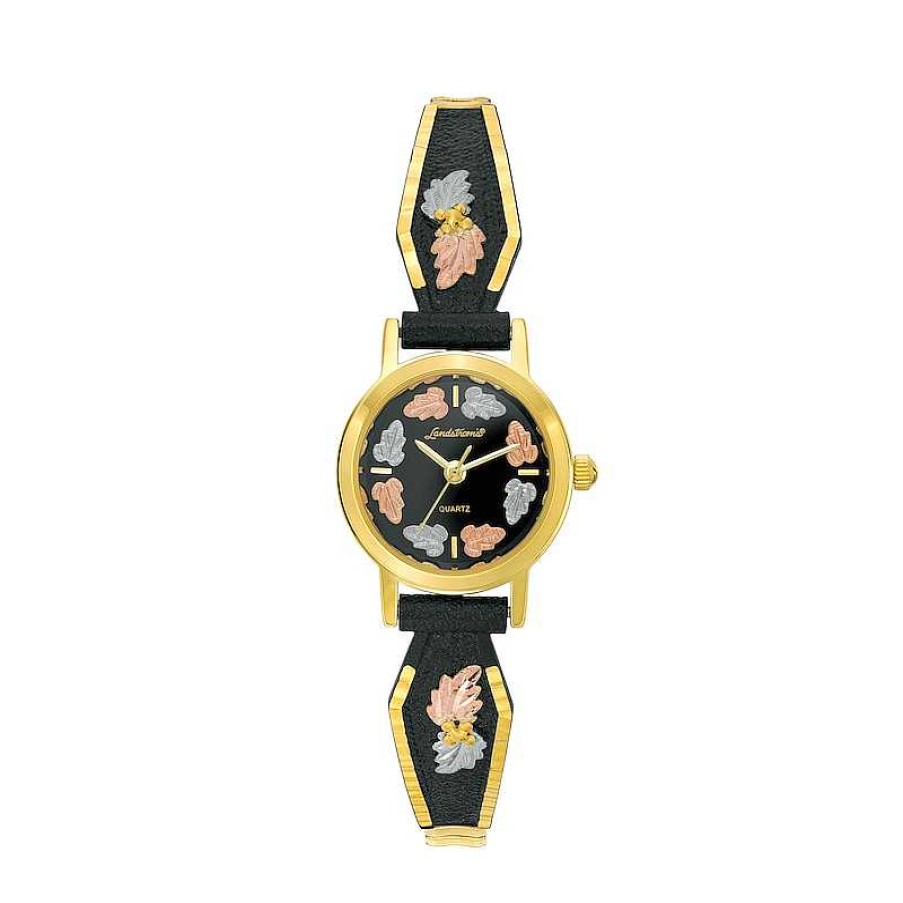 Black Hills Gold Black Hills Gold Ladies' Landstrom'S Gold-Tone Expansion Band Watch With Black Dial (Model: G Ll931009250) Watches