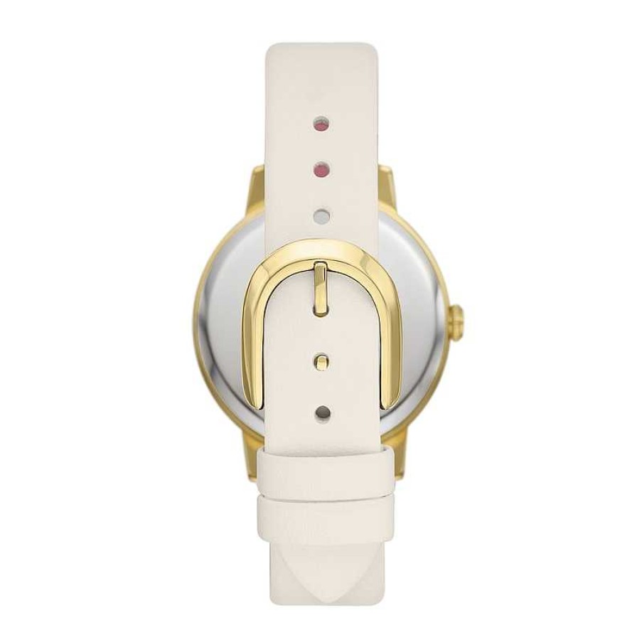 Kate Spade Ladies' Kate Spade Metro Gold-Tone Ip White Leather Strap Watch With Mother-Of-Pearl Dial (Model: Ksw1779) Watches