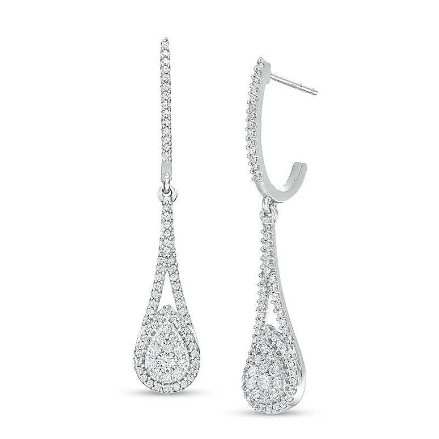 Zales 1/2 Ct. T.W. Pear-Shaped Multi-Diamond Teardrop-Shaped Frame Drop Frame Earrings In 10K White Gold Earrings