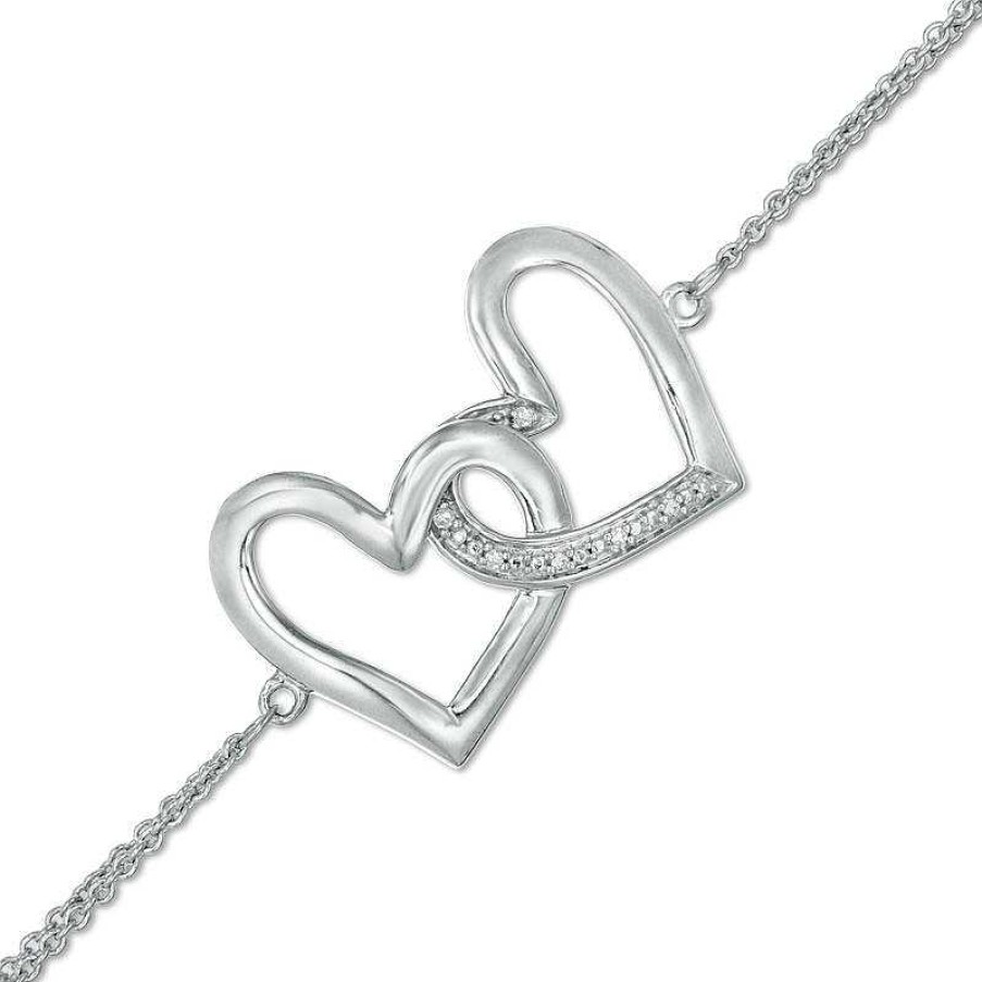 Zales Diamond Accent Interlocking Hearts Bracelet In Sterling Silver - 7.5" Bracelets