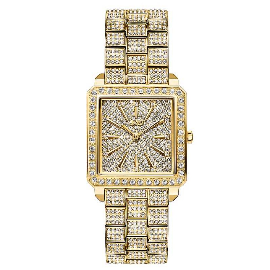 JBW Ladies' Jbw Cristal Square 1/8 Ct. T.W. Diamond And Crystal Accent 18K Gold Plate Watch (Model: J6386A) Watches