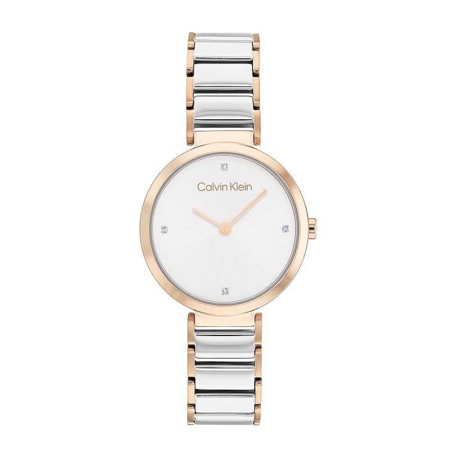 Calvin Klein Ladies' Calvin Klein Crystal Accent Two-Tone Ip Watch With White Dial (Model: 25200139) Watches